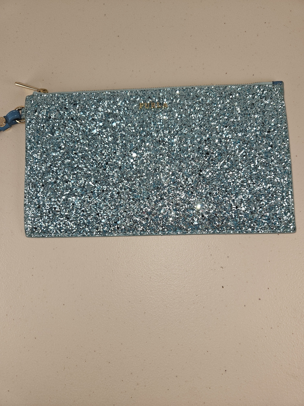 Like New FURLA Teal Blue Glitter Wristlet Clutch - Picture 3 of 15